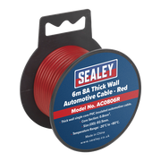 Sealey Automotive Cable Thick Wall 8A 6m Red AC0806R Sealey - Dynamic Drive
