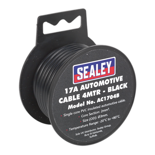 Sealey Automotive Cable Thick Wall 17A 4m Black AC1704B Sealey - Dynamic Drive