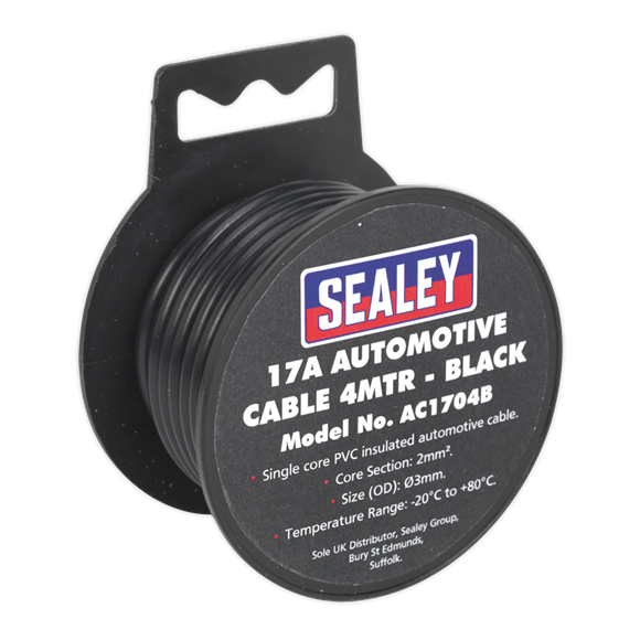 Sealey Automotive Cable Thick Wall 17A 4m Black AC1704B Sealey - Dynamic Drive