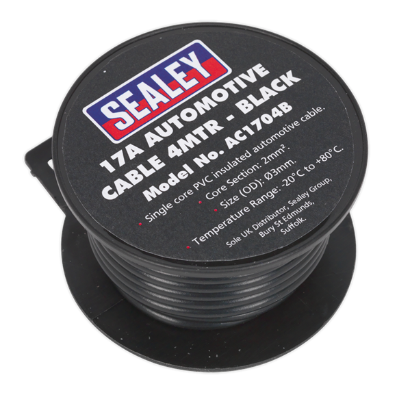 Sealey Automotive Cable Thick Wall 17A 4m Black AC1704B Sealey - Dynamic Drive