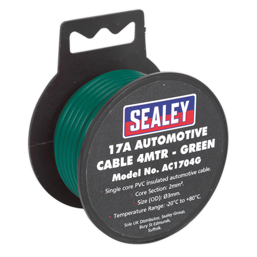 Sealey Automotive Cable Thick Wall 17A 4m Green AC1704G Sealey - Dynamic Drive