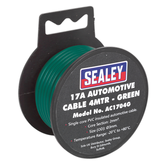 Sealey Automotive Cable Thick Wall 17A 4m Green AC1704G Sealey - Dynamic Drive