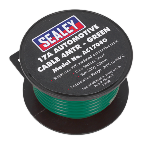 Sealey Automotive Cable Thick Wall 17A 4m Green AC1704G Sealey - Dynamic Drive