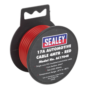 Sealey Automotive Cable Thick Wall 17A 4m Red AC1704R Sealey - Dynamic Drive