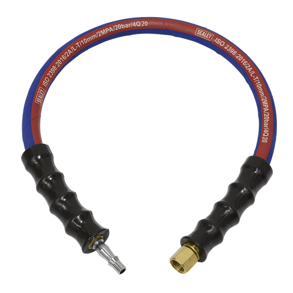 Sealey Air Leader Hose 600mm x10mm with Tailpiece & 1/4"BSP Union AH2R/38 Sealey - Dynamic Drive