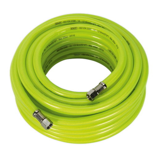Sealey Air Hose High-Visibility 15m x8mm with 1/4"BSP Unions AHFC15 Sealey - Dynamic Drive