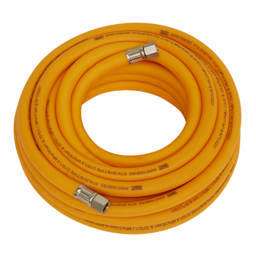Sealey Air Hose 10m x10mm Hybrid High-Visibility with 1/4"BSP Unions AHHC1038 Sealey - Dynamic Drive