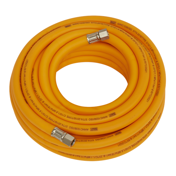 Sealey Air Hose 10m x10mm Hybrid High-Visibility with 1/4"BSP Unions AHHC1038 Sealey - Dynamic Drive