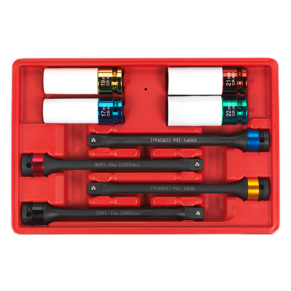 Sealey Torque Stick & Aluminium Wheel Impact Socket Set 8pc 1/2"Sq Drive AK2243 Sealey - Dynamic Drive