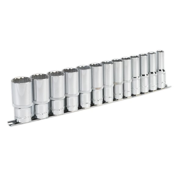 Sealey Socket Set 13pc 1/2"Sq Drive 12pt Deep WallDrive Imperial AK2675 Sealey - Dynamic Drive