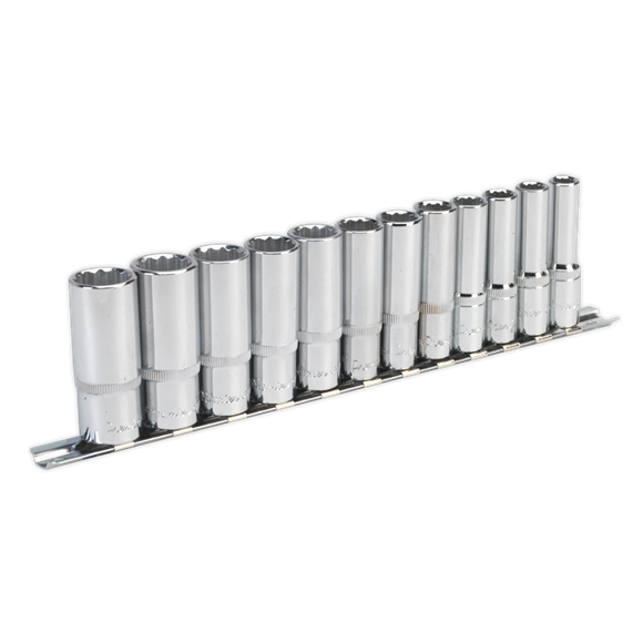 Sealey Socket Set 12pc 3/8"Sq Drive 12pt Deep WallDrive Metric AK2683 Sealey - Dynamic Drive