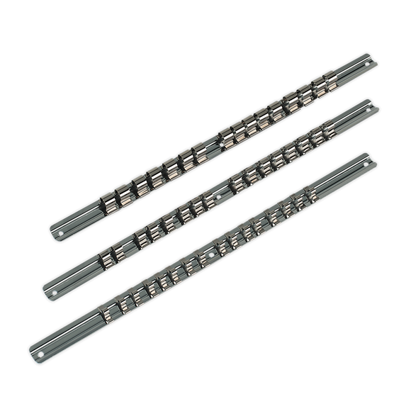 Sealey Socket Retaining Rail Set 3pc 1/4" 3/8" & 1/2"Sq Drive AK270 Sealey - Dynamic Drive