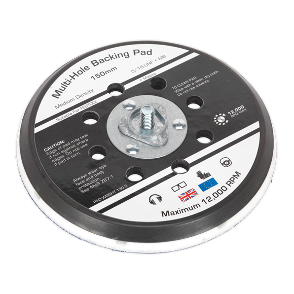 Sealey Universal Dust-Free Stick-On DA Backing Pad150mm x 5/16"UNF & M8 AK289 Sealey - Dynamic Drive