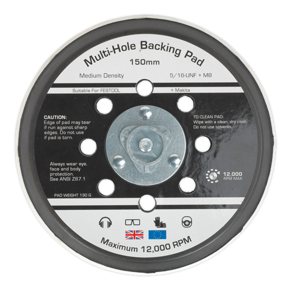 Sealey Universal Dust-Free Stick-On DA Backing Pad150mm x 5/16"UNF & M8 AK289 Sealey - Dynamic Drive