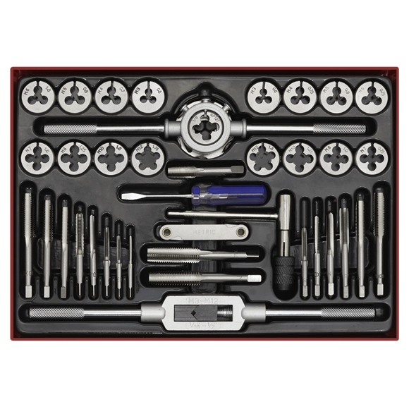 Sealey 40pc Mechanic's Tap & Die Set Split Dies Metric Self-Centre Sealey  - Dynamic Drive
