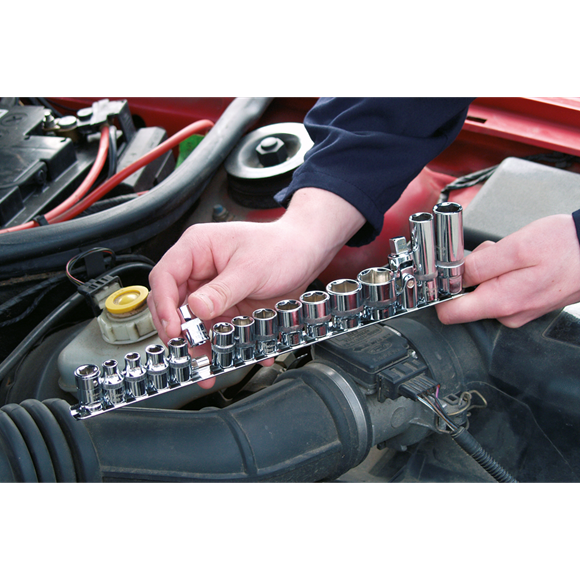 Sealey Socket Retaining Rail with 14 Clips 3/8"Sq Drive AK3814 Sealey - Dynamic Drive