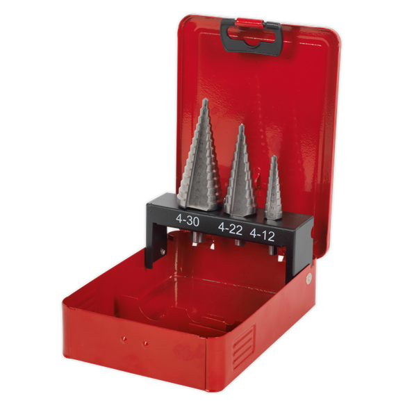 Sealey HSS M2 Step Drill Bit Set 3pc Double Flute AK4733 Sealey - Dynamic Drive
