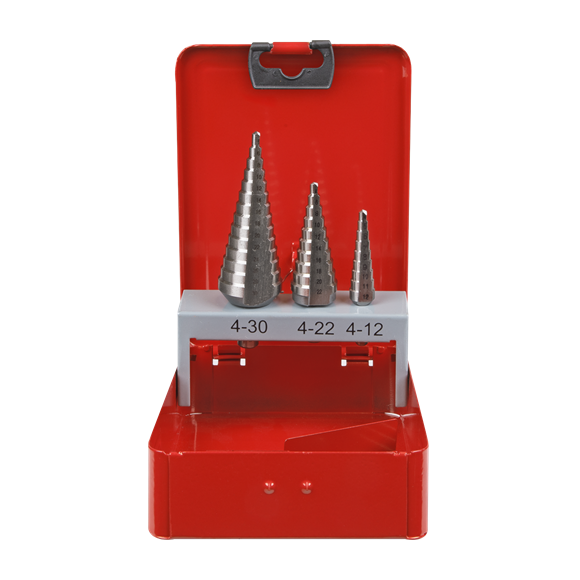 Sealey HSS M2 Step Drill Bit Set 3pc Double Flute AK4733 Sealey - Dynamic Drive