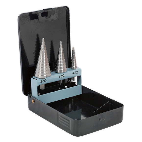 Sealey HSS 4341 Step Drill Bit Set 3pc Double Flute AK4746 Sealey - Dynamic Drive