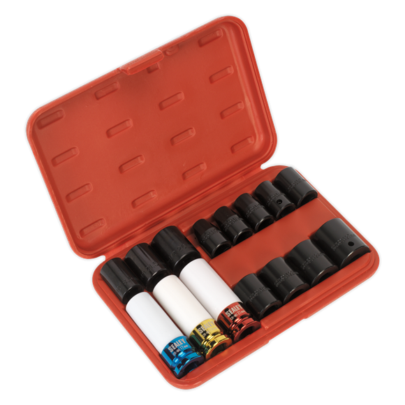 Sealey Impact Socket & Wheel Nut Remover Set 15pc 1/2"Sq Drive AK5615M Sealey - Dynamic Drive