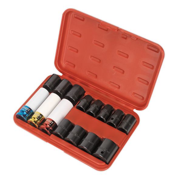 Sealey Impact Socket & Wheel Nut Remover Set 15pc 1/2"Sq Drive AK5615M Sealey - Dynamic Drive