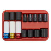 Sealey Impact Socket & Wheel Nut Remover Set 15pc 1/2"Sq Drive AK5615M Sealey - Dynamic Drive