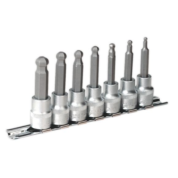 Sealey Ball-End Hex Socket Bit Set 7pc Metric 3/8"Sq Drive 62mm AK621 Sealey - Dynamic Drive