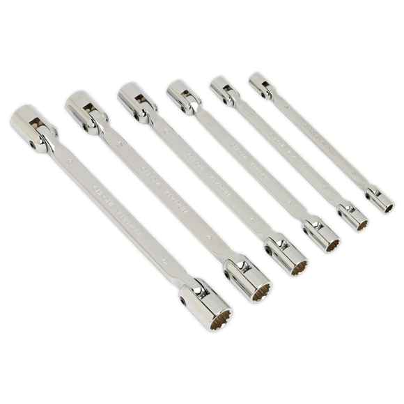 Sealey Double Flexi-Head Socket Spanner Set 6pc Fully Polished Metric AK635 Sealey - Dynamic Drive