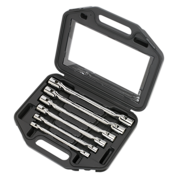 Sealey Double Flexi-Head Socket Spanner Set 6pc Fully Polished Metric AK635 Sealey - Dynamic Drive