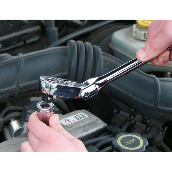 Sealey Ratchet Wrench Flexi-Head 300mm 3/8"Sq Drive Pear-Head Flip Reverse Sealey - Dynamic Drive