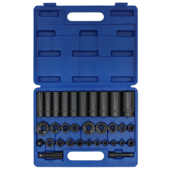 Sealey Impact Socket Set 32pc Standard/Deep 3/8"&1/2"Sq Dr Met/Imp AK681 Sealey  - Dynamic Drive