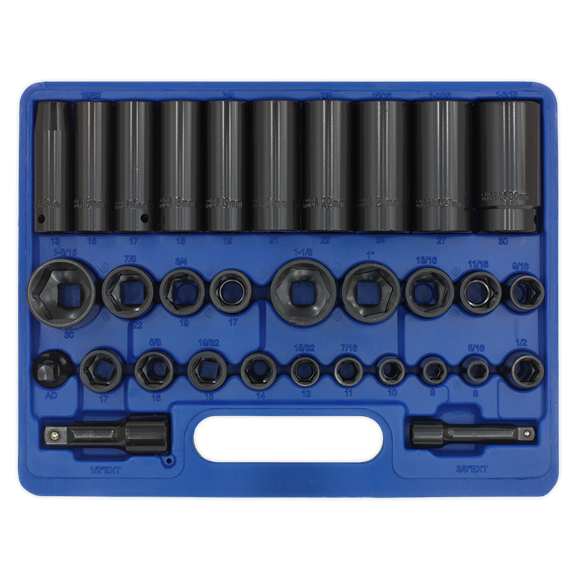 Sealey Impact Socket Set 32pc Standard/Deep 3/8"&1/2"Sq Dr Met/Imp AK681 Sealey  - Dynamic Drive