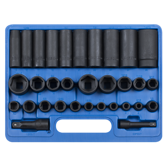 Sealey Impact Socket Set 32pc Standard/Deep 3/8" & 1/2"Sq Drive Metric/Imperial Sealey - Dynamic Drive