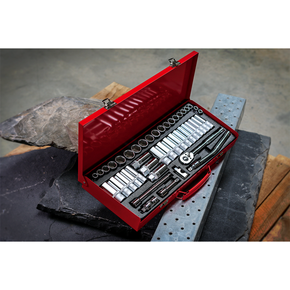 Sealey Socket Set 45pc 3/8"Sq Drive 6pt WallDrive Metric/Imperial AK692 Sealey - Dynamic Drive