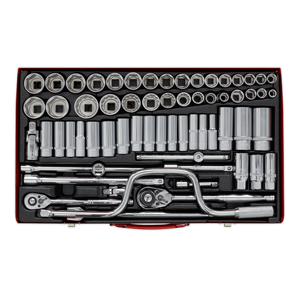 Sealey Socket Set 64pc 3/8" & 1/2"Sq Drive 6pt WallDrive - Met/Imp AK694 Sealey  - Dynamic Drive