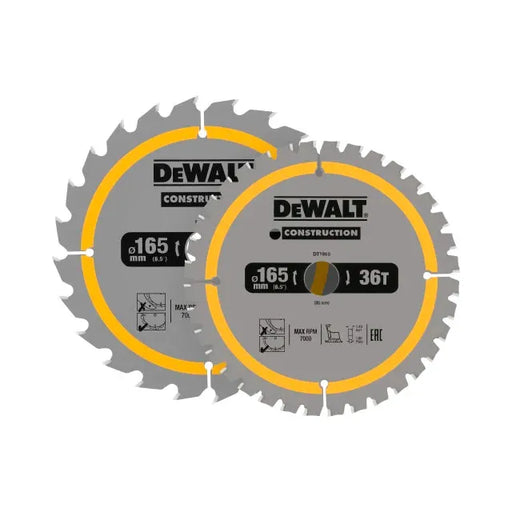 Dewalt Power Tools DT90270 Construction Circular Saw Blade 2 Pack 165 x 20mm x 24T/36T DeWALT Power Tools - Dynamic Drive