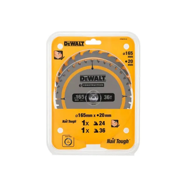 Dewalt Power Tools DT90270 Construction Circular Saw Blade 2 Pack 165 x 20mm x 24T/36T DeWALT Power Tools - Dynamic Drive