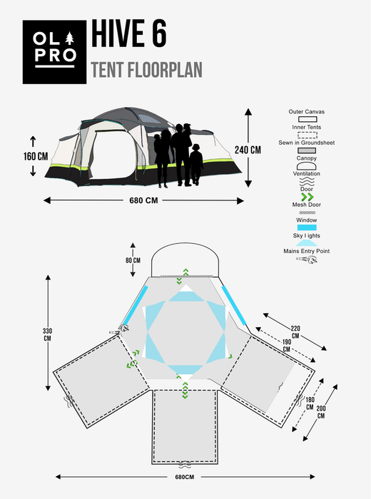 Olpro Hive - 6 Person Poled Tent (Ripstop) Olpro - Dynamic Drive
