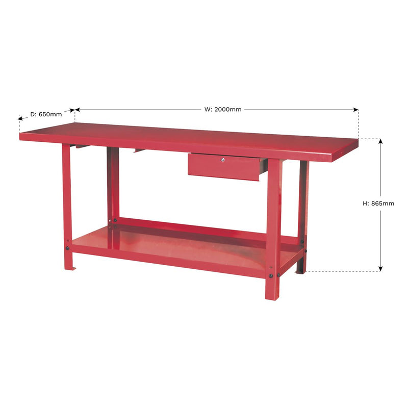 Sealey Workbench Steel 2m with 1 Drawer AP3020 Sealey - Dynamic Drive