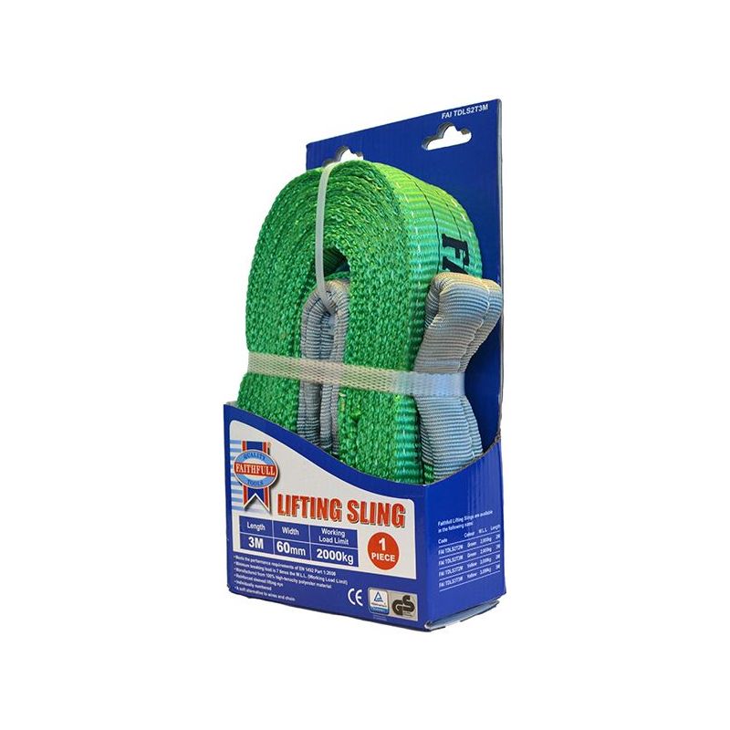 Faithfull Lifting Sling Green 2 Tonne 60mm x 3m Faithfull - Dynamic Drive