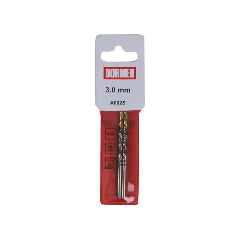 Dormer A002 HSS-TiN Coated Jobber Drills (2) 3.0mm OL:61mm WL:33mm Dormer - Dynamic Drive