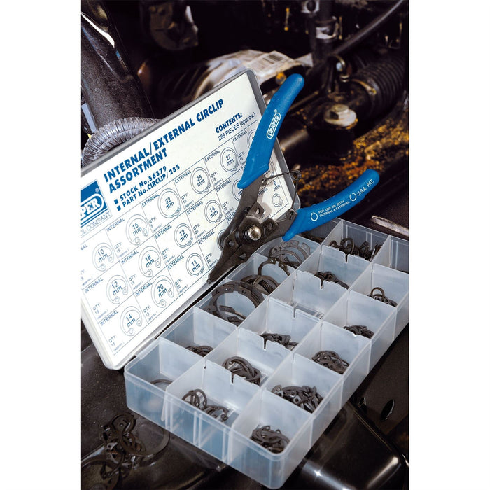 Draper Internal and External Circlip Assortment (285 Piece) 56379 Draper - Dynamic Drive