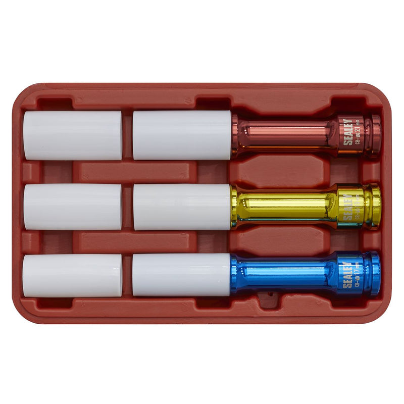 Sealey Alloy Wheel Long Reach Impact Socket Set 3pc 1/2"Sq Drive SX031D Sealey - Dynamic Drive
