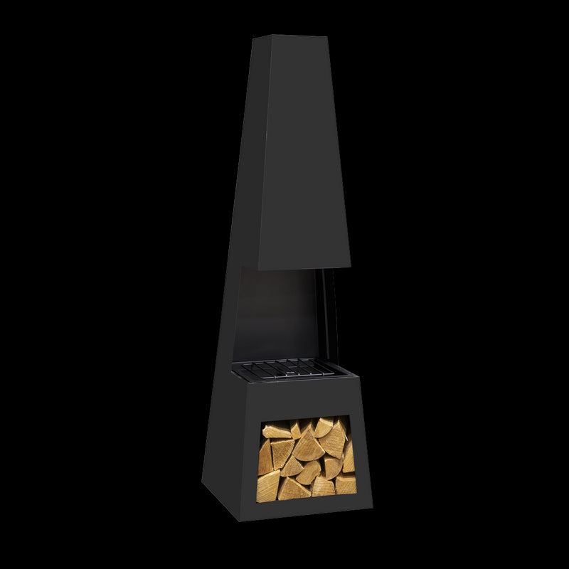 Dellonda Outdoor Chiminea Fireplace Fire Pit Heater Firewood Storage Black Steel Dellonda  - Dynamic Drive