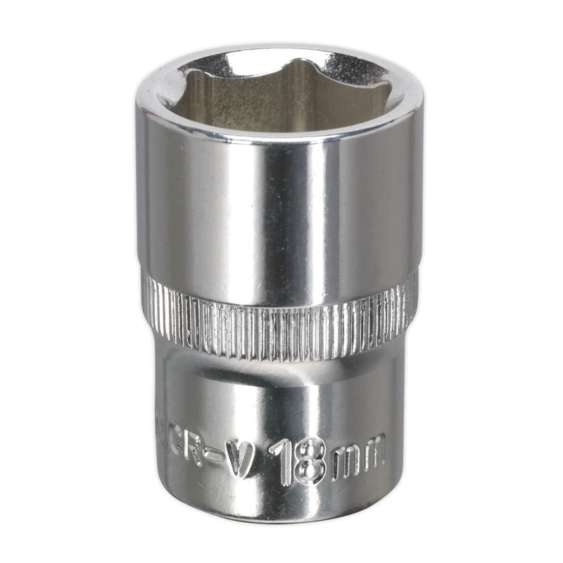 Sealey WallDrive Socket 18mm 1/2"Sq Drive Fully Polished SP1218 Sealey - Dynamic Drive