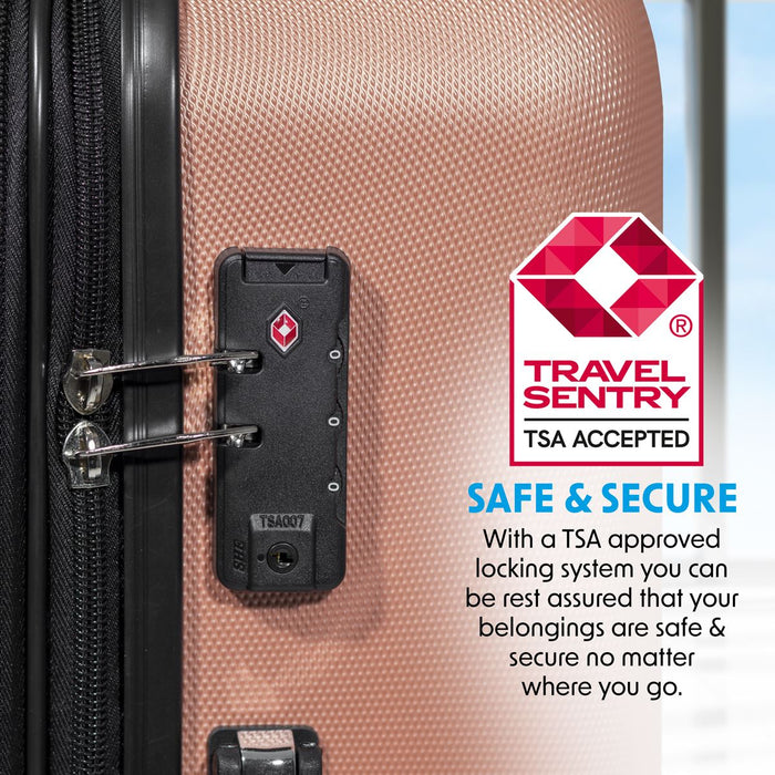 Dellonda 3-Piece Lightweight ABS Luggage Set with TSA Lock  Rose Gold Dellonda  - Dynamic Drive