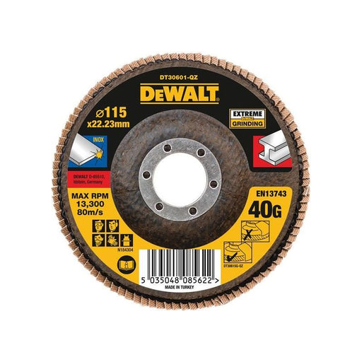Dewalt Power Tools Extreme Flap Disc 115 x 22.2mm 40G DeWALT Power Tools - Dynamic Drive