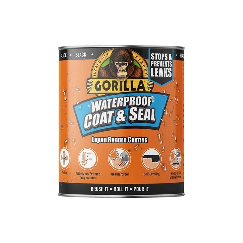 Gorilla Glue Waterproof Coat & Seal Liquid Rubber Coating Black 473ml Gorilla Glue - Dynamic Drive