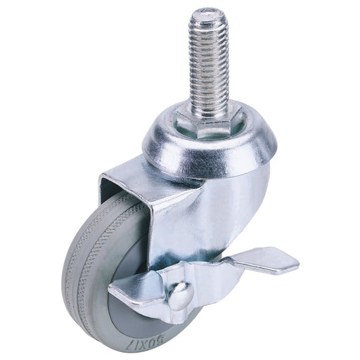 Draper Swivel Bolt Fixing Rubber Castor with Brake, 50mm Diameter, S.W.L. 50kg Draper - Dynamic Drive