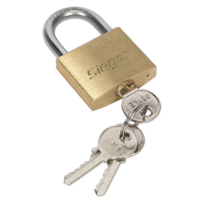 Seigen by Sealey Brass Body Padlock with Brass Cylinder 40mm S0987 Seigen by Sealey  - Dynamic Drive